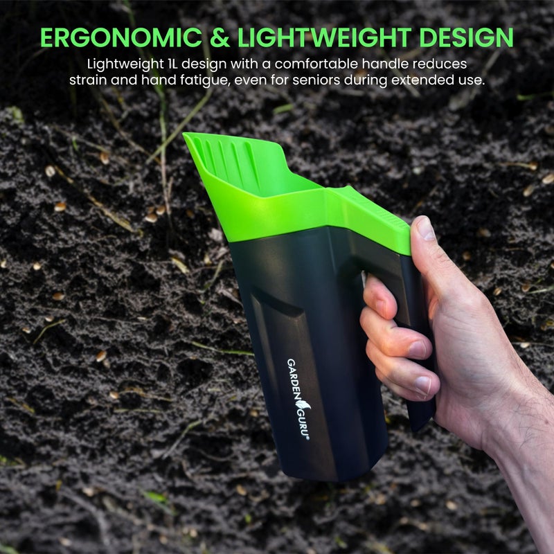 Garden Guru Lawn & Garden Tools Garden Guru Handheld Seed Spreader Shaker â€“ Multi Use Grass Seed, Fertilizer, Salt, Ice & Snow Melt Spreader â€“ Adjustable Twist Cap w Multiple Size Openings â€“ Lightweight 1L Capacity Hand Seeder - Image 4