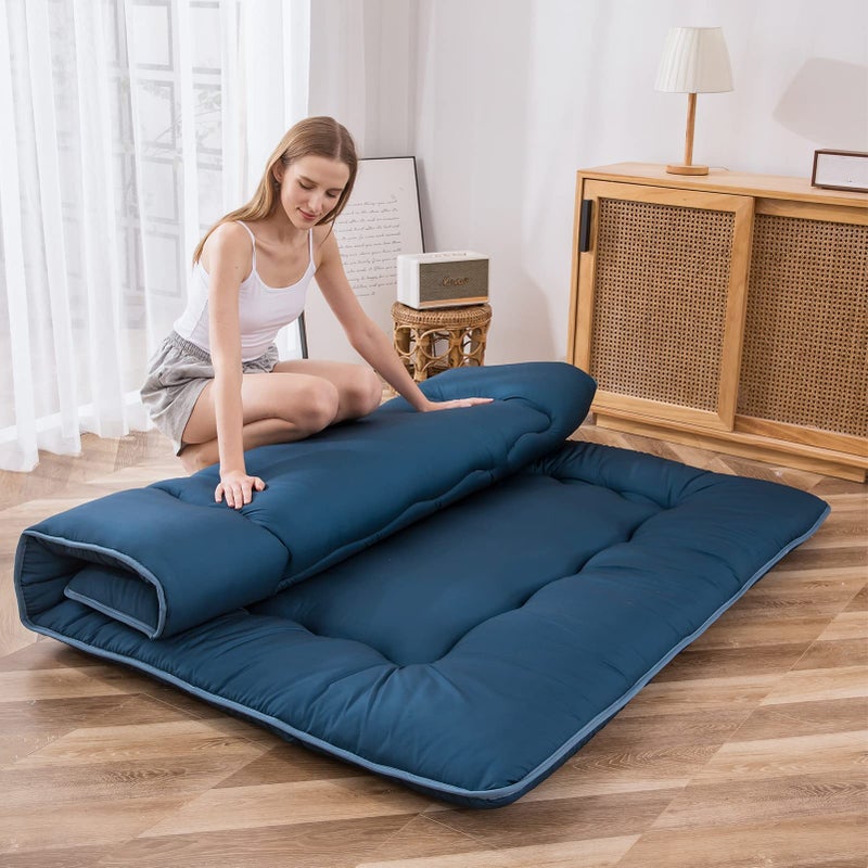MAXYOYO MAXYOYO Japanese Floor Mattress Futon Mattress Thicken Sleeping Pad Foldable Roll Up Floor Futon for Adults Tatami Mat Dormitory Bed Lounger Bluestone Twin Size 