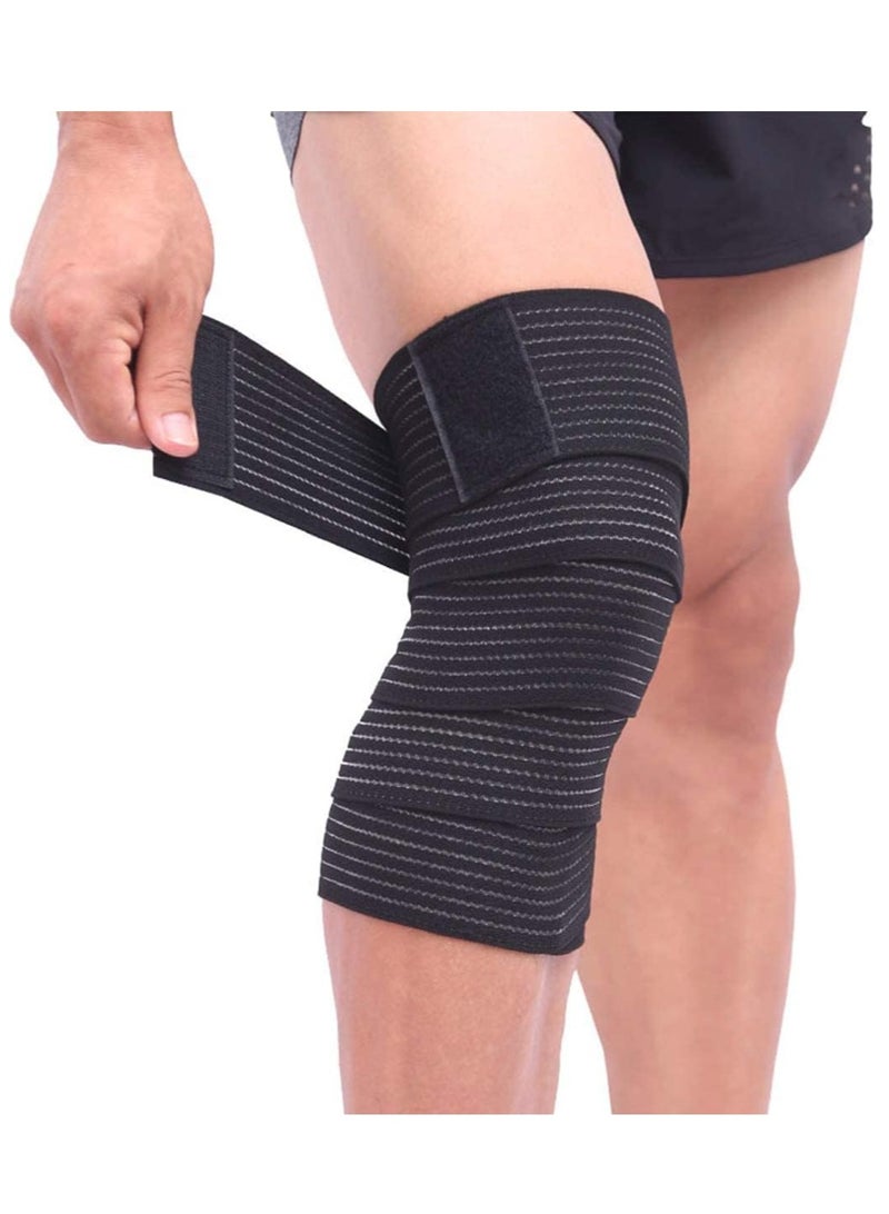 RATSAW 2Pcs Knee Wraps Compression Knee Wraps Adjustable Knee Braces Strap with Hook and Loop Closure Adjustable Knee Wraps Support Men Women Squatting Weightlifting Running Working Out Black  - Image 1