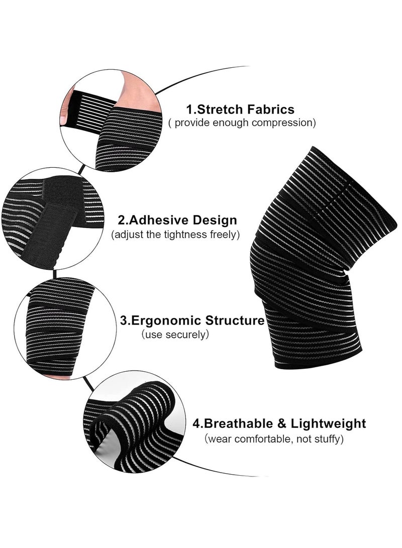 RATSAW 2Pcs Knee Wraps Compression Knee Wraps Adjustable Knee Braces Strap with Hook and Loop Closure Adjustable Knee Wraps Support Men Women Squatting Weightlifting Running Working Out Black  - Image 3