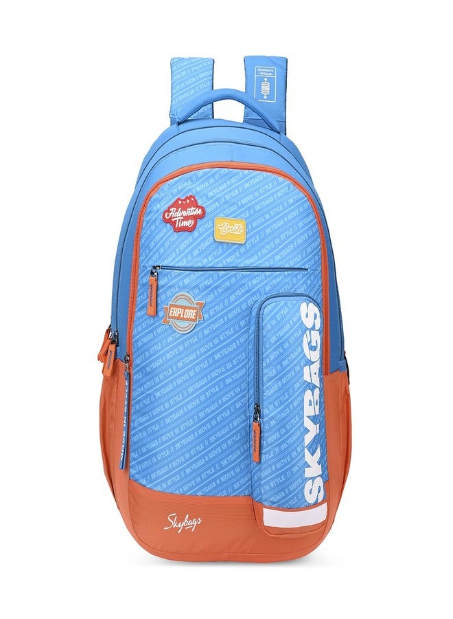 سكاي باجز حقيبة ظهر مدرسية Skybags WOKE PRO 03 بخمسة أقسام، لون برتقالي وأزرق، سعة 35 لترًا - Image 1
