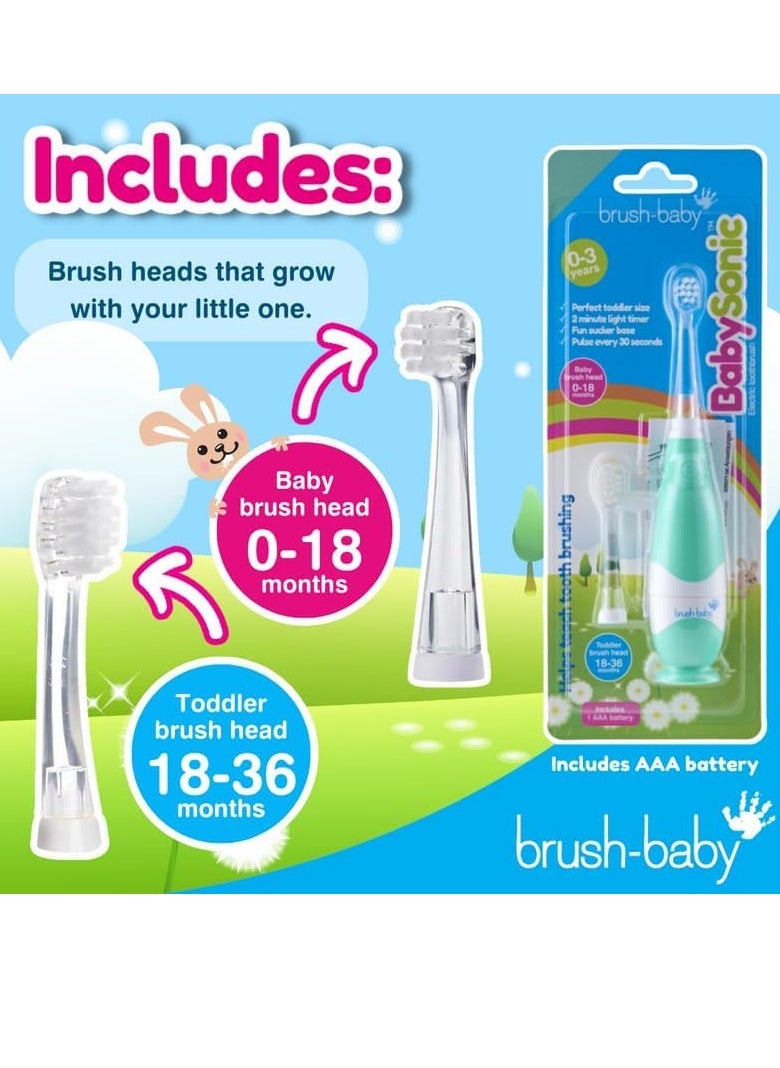 brush-baby brush-baby BabySonic Infant and Toddler Electric Toothbrush for Ages 0-3 Years - Smart LED Timer and Gentle Vibration Provide a Fun Brushing Experience - Includes 2 Sensitive Brush Heads (Teal)  - Image 3