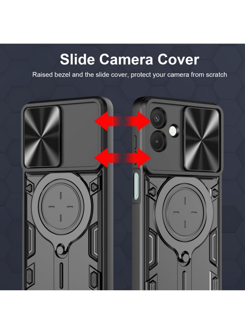 أداندو [1+2] جراب لهاتف سامسونج جالاكسي A07 4G مع واقي شاشة من الزجاج المقوى، وغطاء منزلق للكاميرا، وحلقة مسند مع حماية من الزوايا، وغطاء متين مقاوم للخدش والصدمات (أسود) - Image 2