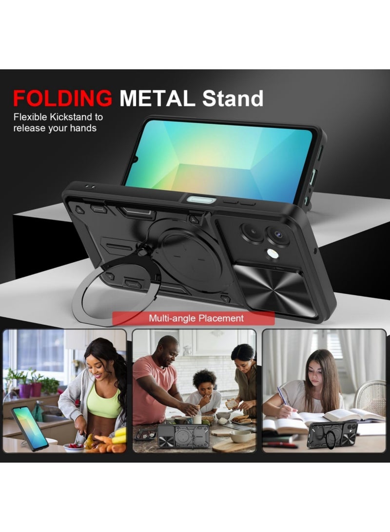 أداندو [1+2] جراب لهاتف سامسونج جالاكسي A07 4G مع واقي شاشة من الزجاج المقوى، وغطاء منزلق للكاميرا، وحلقة مسند مع حماية من الزوايا، وغطاء متين مقاوم للخدش والصدمات (أسود) - Image 5