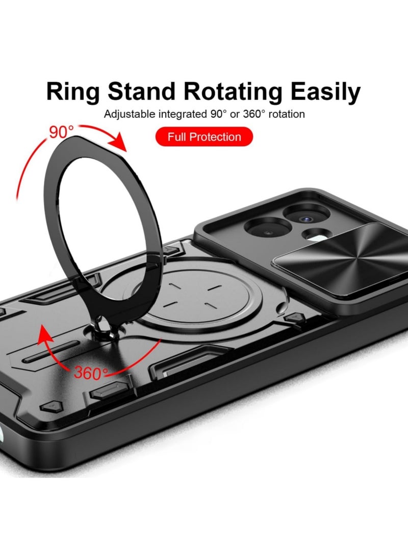أداندو [1+2] جراب لهاتف سامسونج جالاكسي A07 4G مع واقي شاشة من الزجاج المقوى، وغطاء منزلق للكاميرا، وحلقة مسند مع حماية من الزوايا، وغطاء متين مقاوم للخدش والصدمات (أسود) - Image 3
