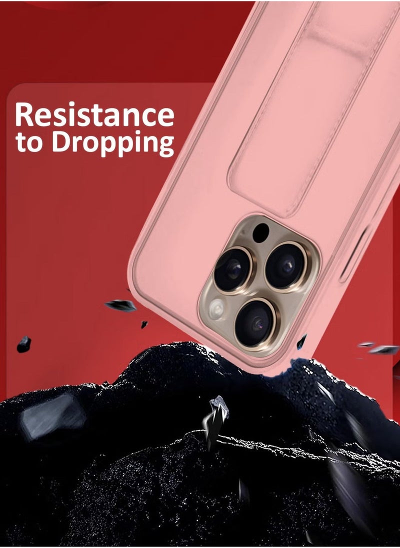 إيف عبوتان من حافظة جلد البولي يوريثان الفاخر وواقي شاشة لهاتف iPhone 16 Pro Max - مقاوم للصدمات، مضاد للخدش، وظيفة الوقوف، غطاء حافظة بمقبض الإصبع (وردي) - Image 3