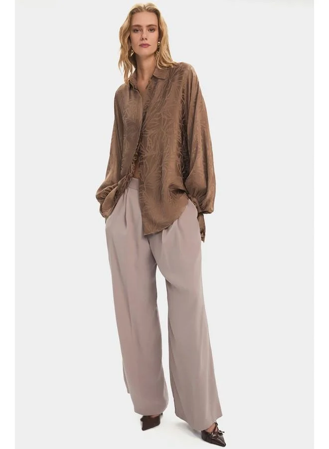 JUNE June Women Oversize/Loose Fit Viscose Blend Sleeves Tie Detail Self-Fited Shirt Mink