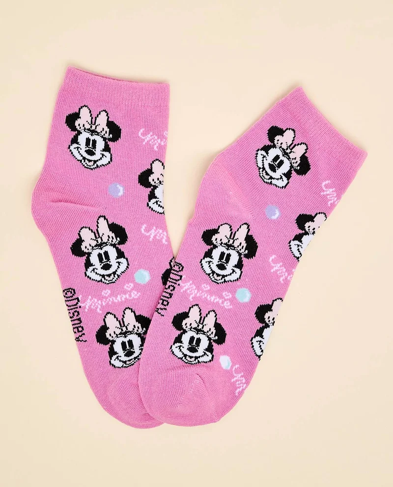 R&B 3 Pack Minnie Mouse Print Ankle Socks