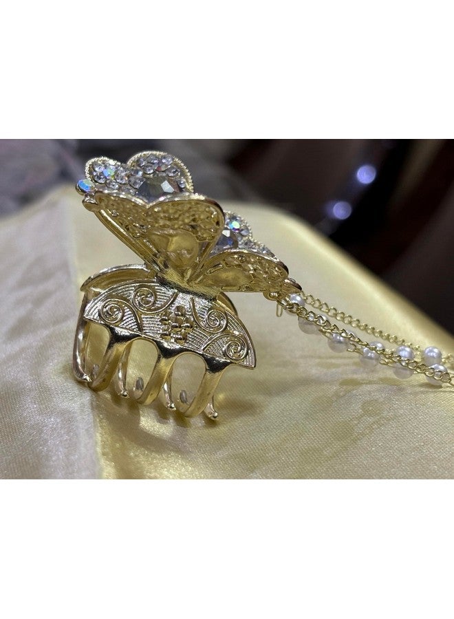 Fezzalo (Pack of 2) Premium Pearl Metal Butterfly Hair Claw with Hanging Chain for Women & Girls, Sparkly Hold Jaw Clips for Thick, Thin and Long Hair Clutcher, Korean Style, Hair Accessories - Image 5