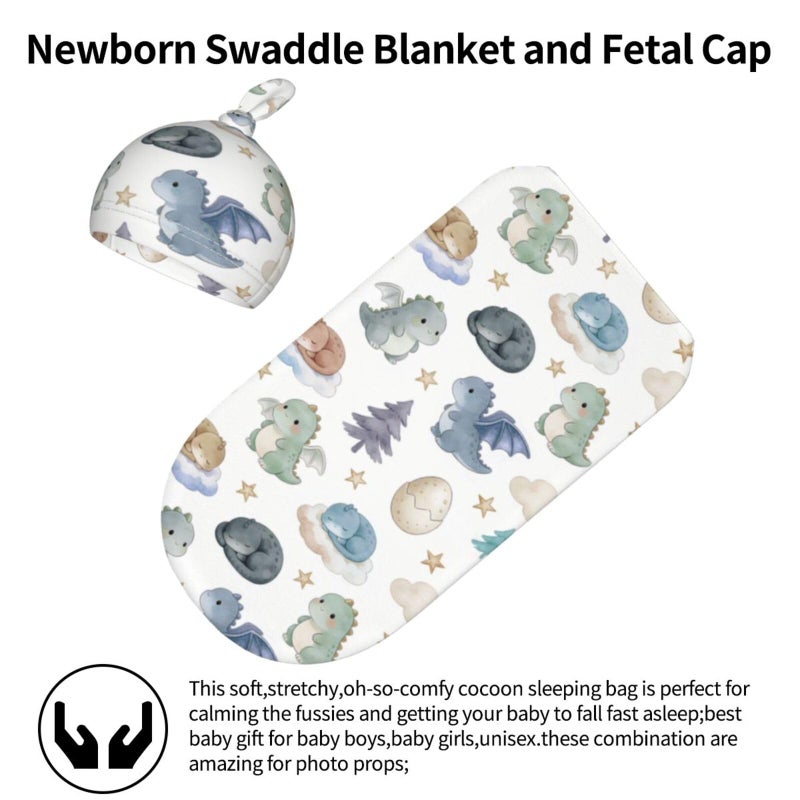 Qwalnely Dragon Swaddle Blanket with Hat for Baby, Swaddling Dragon Theme Baby Stuff - Image 4
