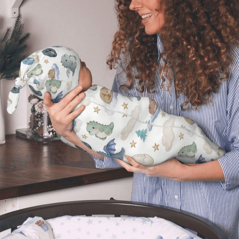 Qwalnely Dragon Swaddle Blanket with Hat for Baby, Swaddling Dragon Theme Baby Stuff - Image 2