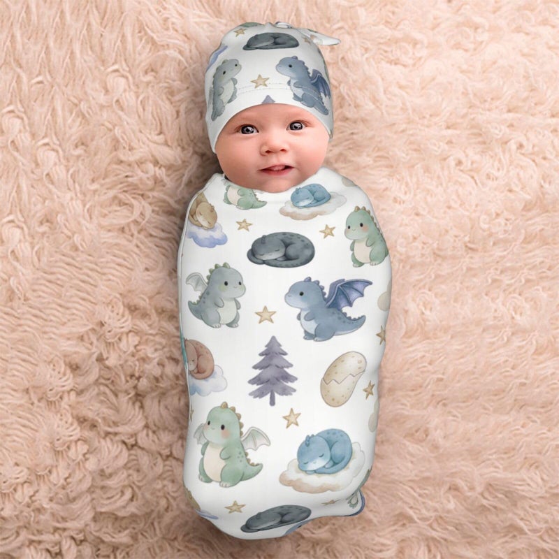 Qwalnely Dragon Swaddle Blanket with Hat for Baby, Swaddling Dragon Theme Baby Stuff - Image 3