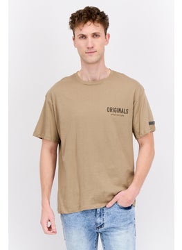 Originals by Brooklyn Cloth Men Crew Neck Short Sleeve Brand Logo T-Shirt, Tan  - Image 1