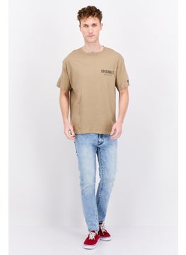 Originals by Brooklyn Cloth Men Crew Neck Short Sleeve Brand Logo T-Shirt, Tan  - Image 4