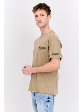 Originals by Brooklyn Cloth Men Crew Neck Short Sleeve Brand Logo T-Shirt, Tan  - Image 2
