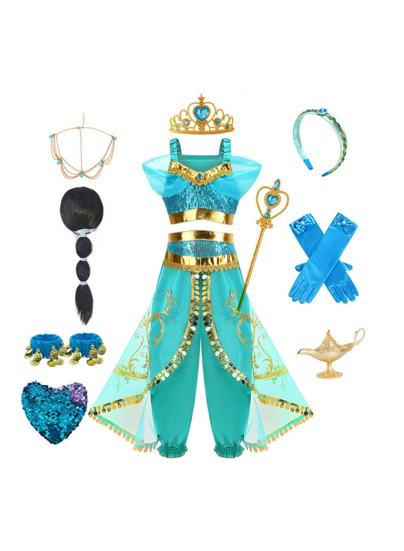 Girls' Princess Dress Up Costume – Latin Dance Set, Aladdin-Inspired Outfit for Halloween & Party – Size 120cm - Image 1