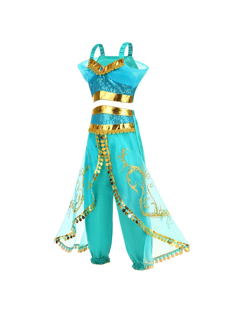 Girls' Princess Dress Up Costume – Latin Dance Set, Aladdin-Inspired Outfit for Halloween & Party – Size 120cm - Image 3
