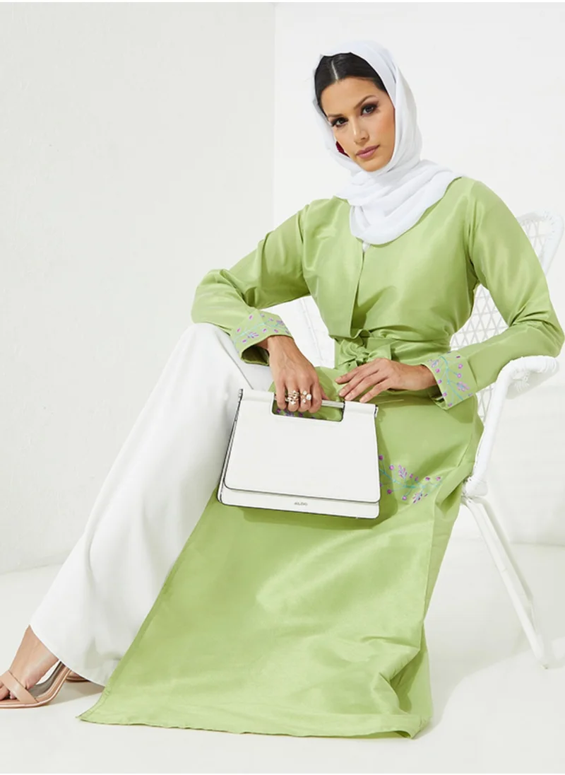 Rosette Abaya Stylish Green Abaya with embroidery design
