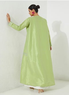 Rosette Abaya Stylish Green Abaya with embroidery design  - Image 4
