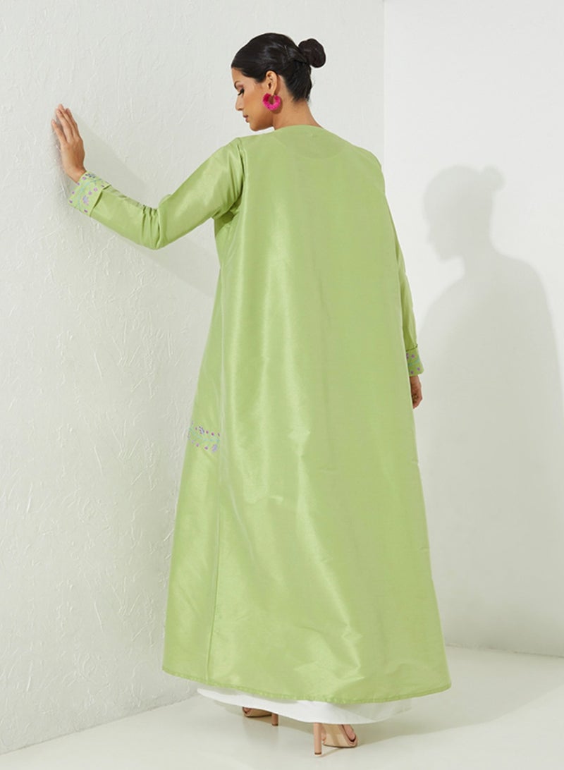 Rosette Abaya Stylish Green Abaya with embroidery design - Image 4