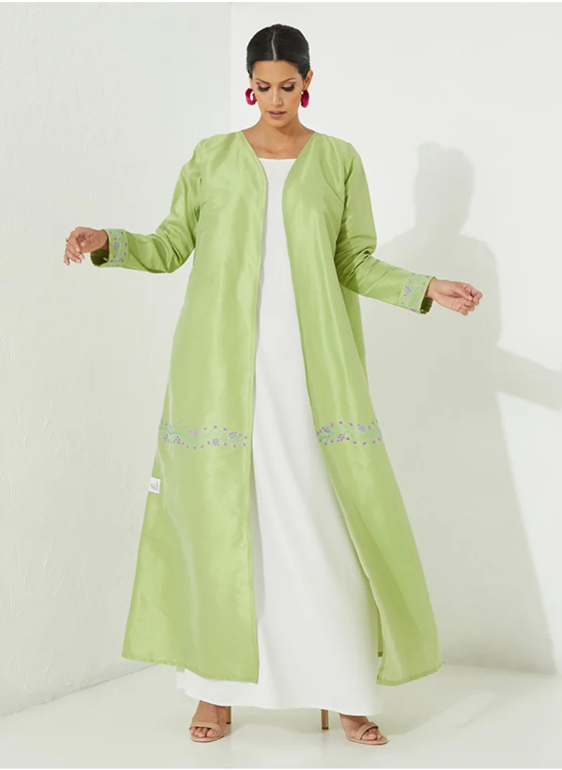 Rosette Abaya Stylish Green Abaya with embroidery design