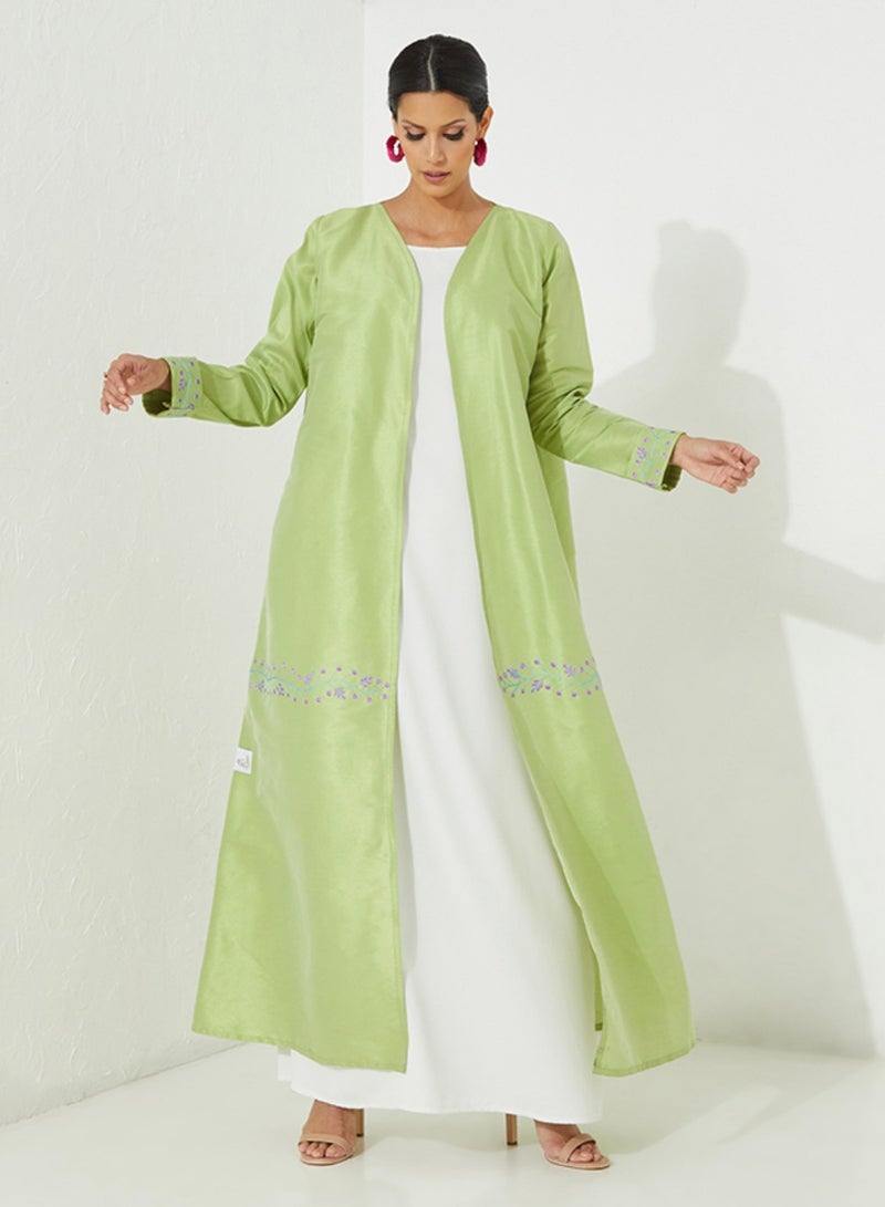 Rosette Abaya Stylish Green Abaya with embroidery design - Image 2