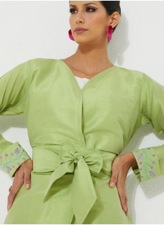 Rosette Abaya Stylish Green Abaya with embroidery design  - Image 3