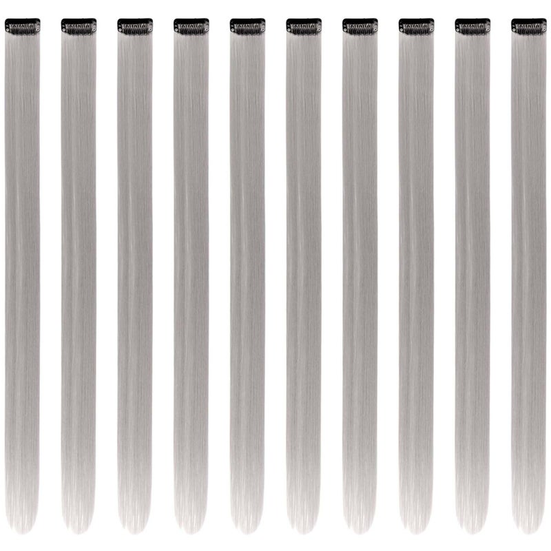 RINBOOOL Grey Hair Extensions Clip in for Kids Girls Women 10 Pieces 22 Inch Long Straight Colored Heat Resistant Synthetic Highlight Party Clip ins