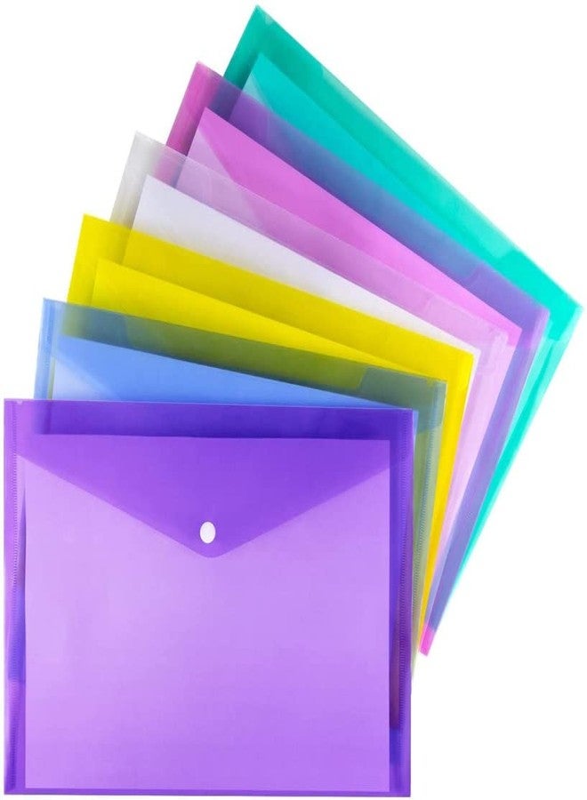 CAMPIO A4, FS Size Envelope Document Certificates File Folder Bag Multicolor Holder Storage Case Snap Button Clear Plastic Container for Papers Stationery (Pack of 40) - Image 1