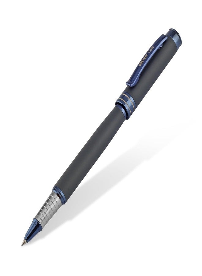 Oliver Code Matte Grey Roller Pen with Blueberry-Plated Trims – Premium Brass Body & German Schmidt Refill | T-Box Packaging - Image 2