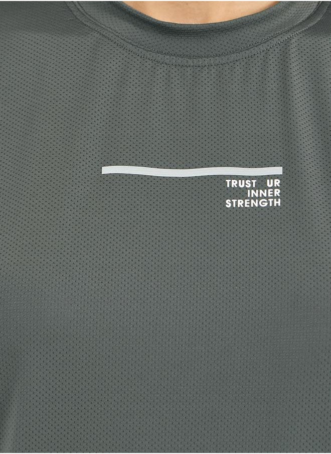 Styli Textured Chest Slogan Reflective Detail Short Sleeves Top  - Image 3