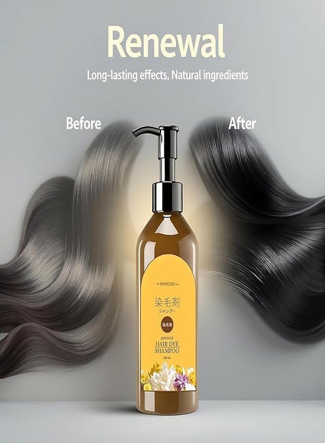 Japanese Hair Dye Natural Black Shampoo for Women & Men All Hair Types Natural & Long-Lasting Color Ammonia-Free Paraben-Free Plant-Based Dye Home Color Solution, 200 ML - Image 2