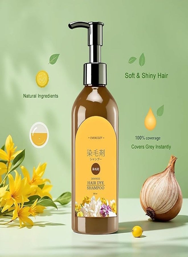 Japanese Hair Dye Natural Black Shampoo for Women & Men All Hair Types Natural & Long-Lasting Color Ammonia-Free Paraben-Free Plant-Based Dye Home Color Solution, 200 ML - Image 3