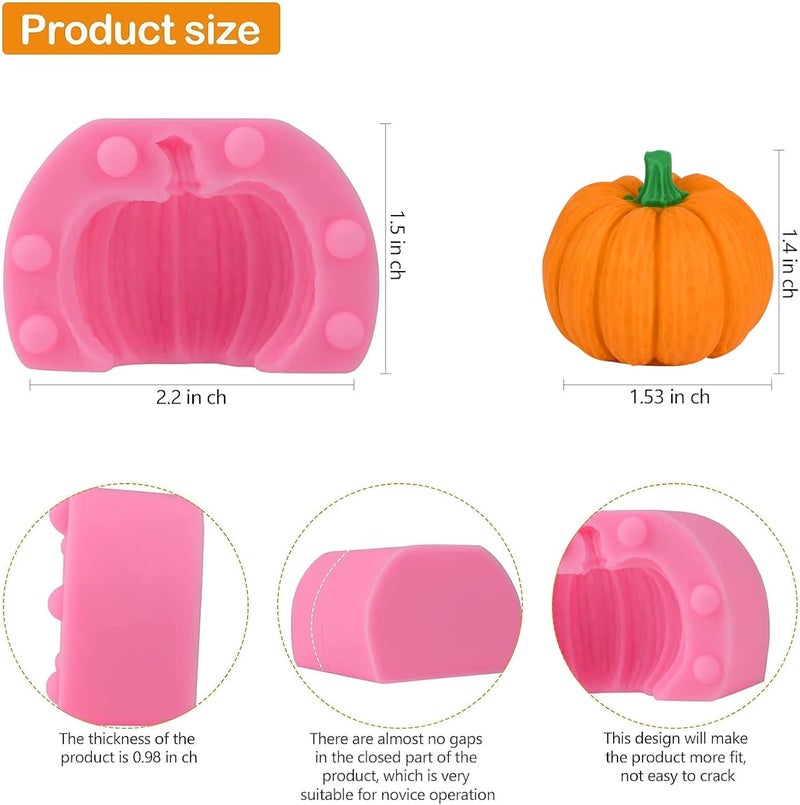Actvty 3D Pumpkin Silicone Molds, 6 Pcs Half a Pumpkin Chocolate Candy Fondant Mold for Halloween Thanksgiving Fall Baking, Cake Decoration, Soap Candle Clay Resin Casting - Image 2