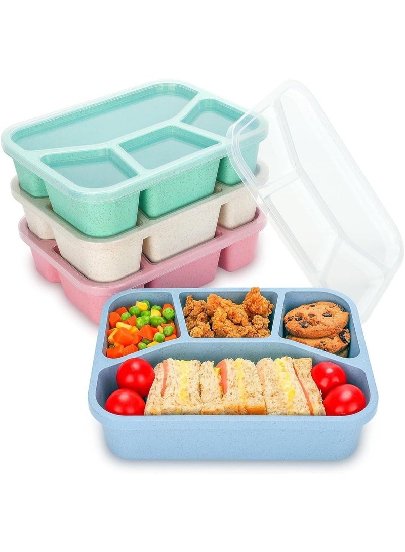 4 Pack Bento Lunch Box, 4 Compartment Wheat Straw Meal Prep Containers for Kids/Toddle/Adults, BPA Free Reusable Food Snack Storage Containers, Durable Bento Box for School, Work and Travel - Image 1
