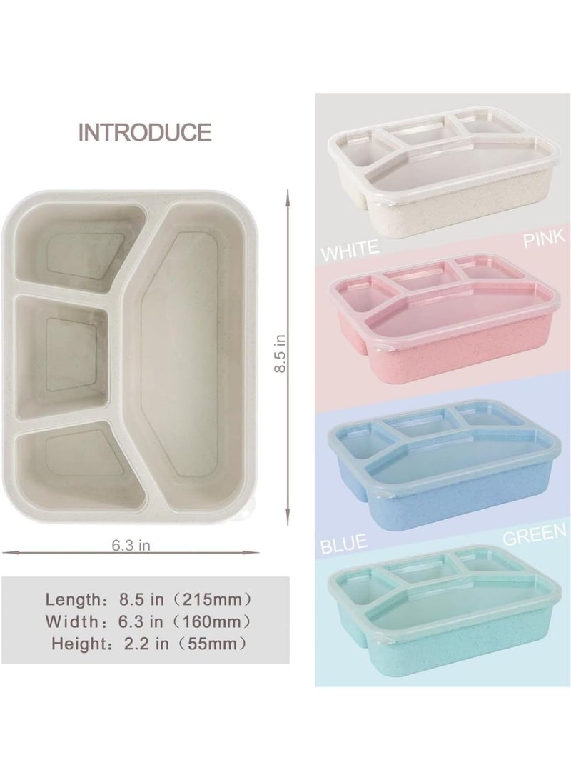 4 Pack Bento Lunch Box, 4 Compartment Wheat Straw Meal Prep Containers for Kids/Toddle/Adults, BPA Free Reusable Food Snack Storage Containers, Durable Bento Box for School, Work and Travel - Image 2