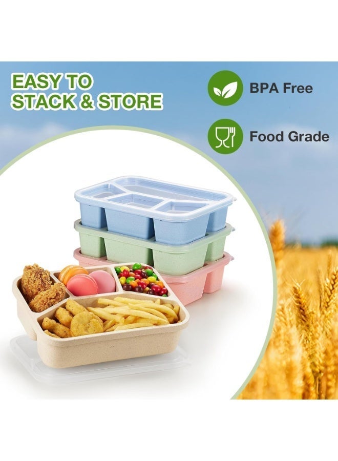 4 Pack Bento Lunch Box, 4 Compartment Wheat Straw Meal Prep Containers for Kids/Toddle/Adults, BPA Free Reusable Food Snack Storage Containers, Durable Bento Box for School, Work and Travel - Image 5