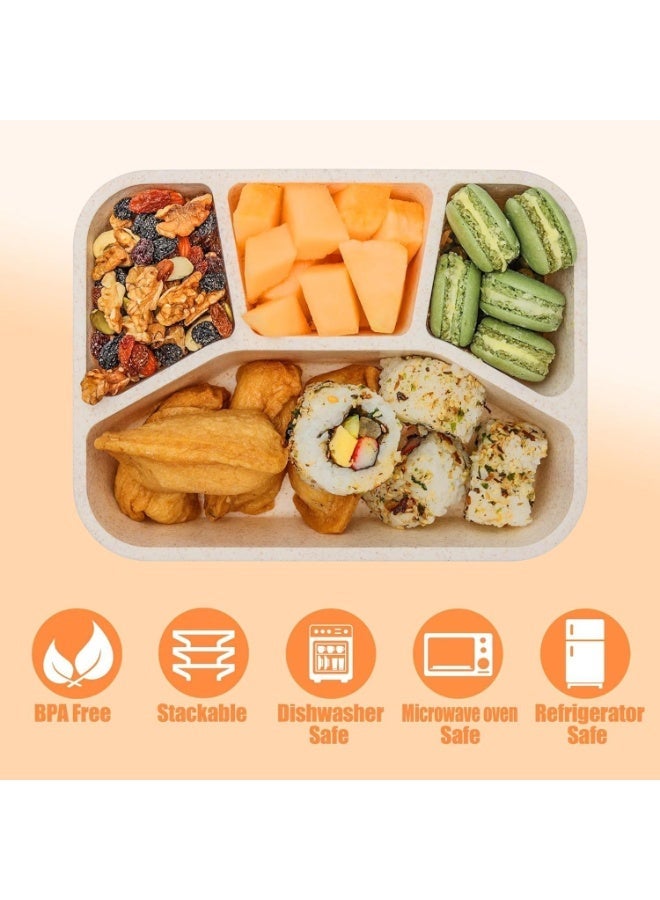 4 Pack Bento Lunch Box, 4 Compartment Wheat Straw Meal Prep Containers for Kids/Toddle/Adults, BPA Free Reusable Food Snack Storage Containers, Durable Bento Box for School, Work and Travel - Image 3