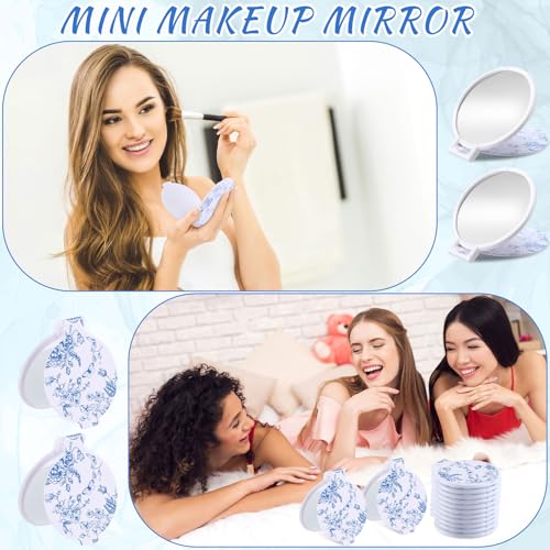 Quzzil 12 Pcs Blue Floral Mini Compact Mirrors Bulk Small Pocket Bridesmaid Mirrors for Bridal Shower Party Favors Purse Travel Makeup Folding Glass Gift for Women Wedding Guest Birthday - Image 5