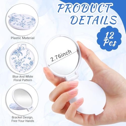 Quzzil 12 Pcs Blue Floral Mini Compact Mirrors Bulk Small Pocket Bridesmaid Mirrors for Bridal Shower Party Favors Purse Travel Makeup Folding Glass Gift for Women Wedding Guest Birthday - Image 2