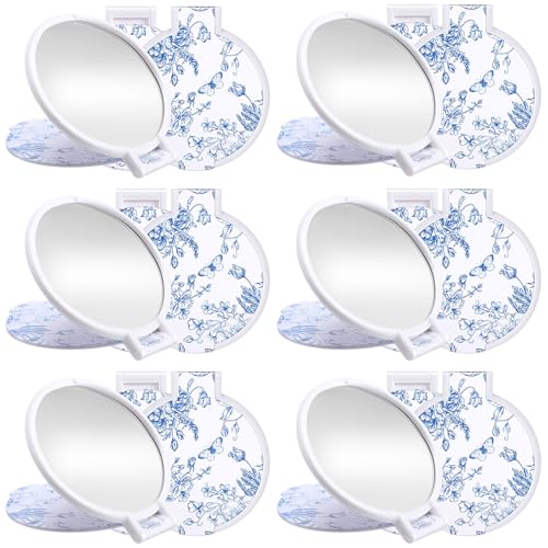 Quzzil 12 Pcs Blue Floral Mini Compact Mirrors Bulk Small Pocket Bridesmaid Mirrors for Bridal Shower Party Favors Purse Travel Makeup Folding Glass Gift for Women Wedding Guest Birthday - Image 1
