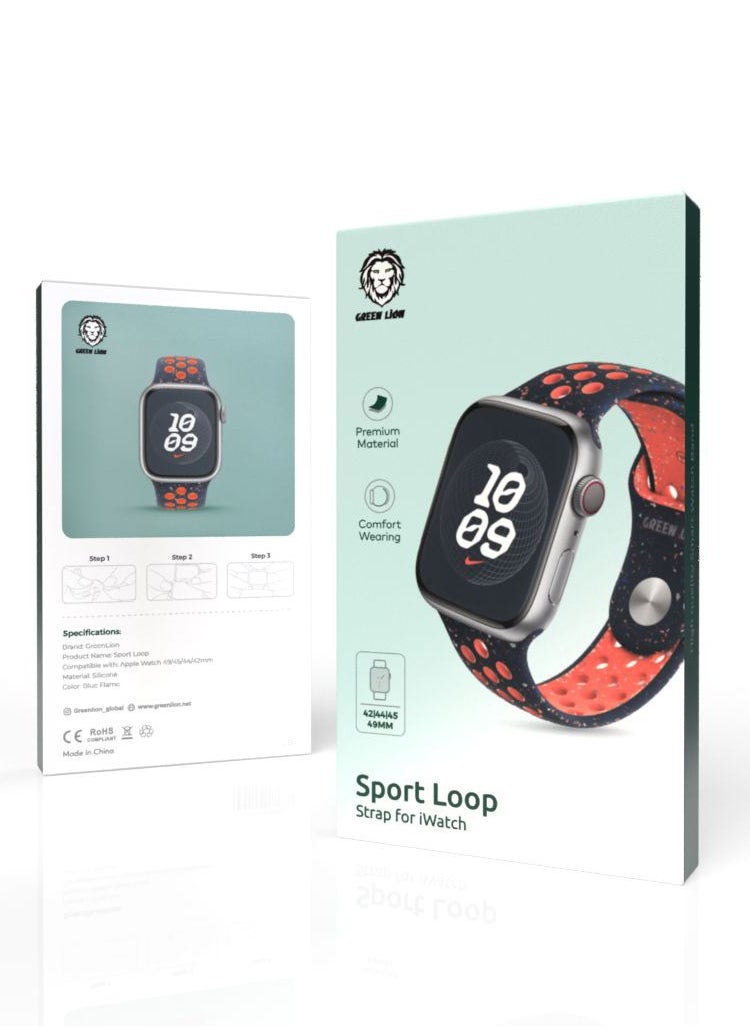 GREEN LION Sport Loop Silicone Strap 42/44/45/49MM / Comfort Wearing / Premium Material - Blue Flame  - Image 3