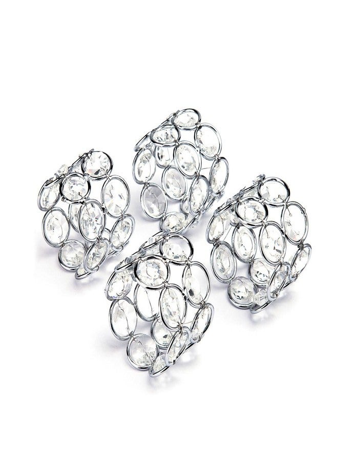 Feyarl Set of 4pcs Silver Crystal Napkin Rings Handcraft Sparkly Napkin Rings Napkin Holders for Wedding Centerpieces Special Occasions Celebration Festival Decoration Easter - Image 1