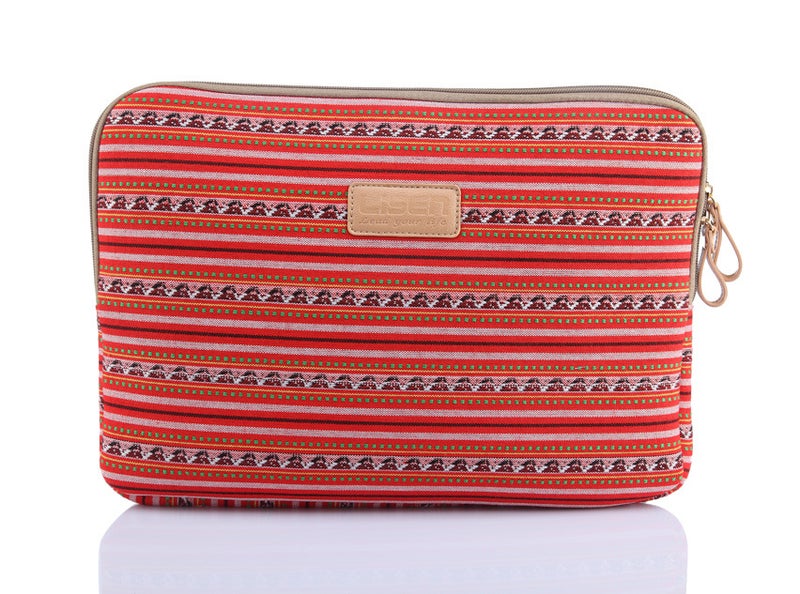 LISEN ethnic style striped notebook liner bag 10/11/13/14/15.6 inch computer bag tablet bag Light red stripe