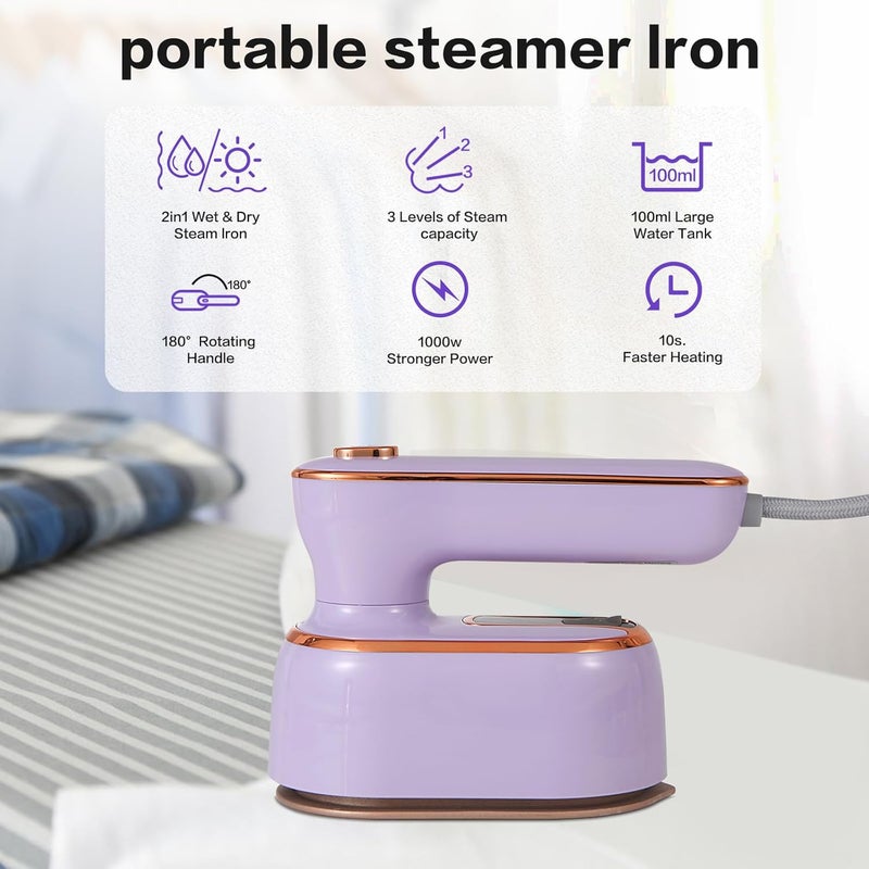 LMTNNB Travel Steam Iron for Clothes, Portable Mini Handheld Light Steamer, 180° Rotation, Ironing Iron-2 in 1, Dormitory Essentials, Garment Hand Multi-Directional Applicable Steamer - Image 2