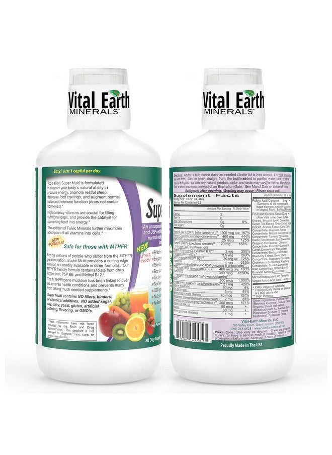 فيتال إيرث مينيرالز Vital Earth Minerals Super Multi - فيتامينات متعددة سائلة للنساء والرجال والأطفال، فيتامينات سائلة بحمض الفولفيك لتحسين الامتصاص، ودعم MTHFR، 32 أونصة + 1 أونصة كوب  - Image 2