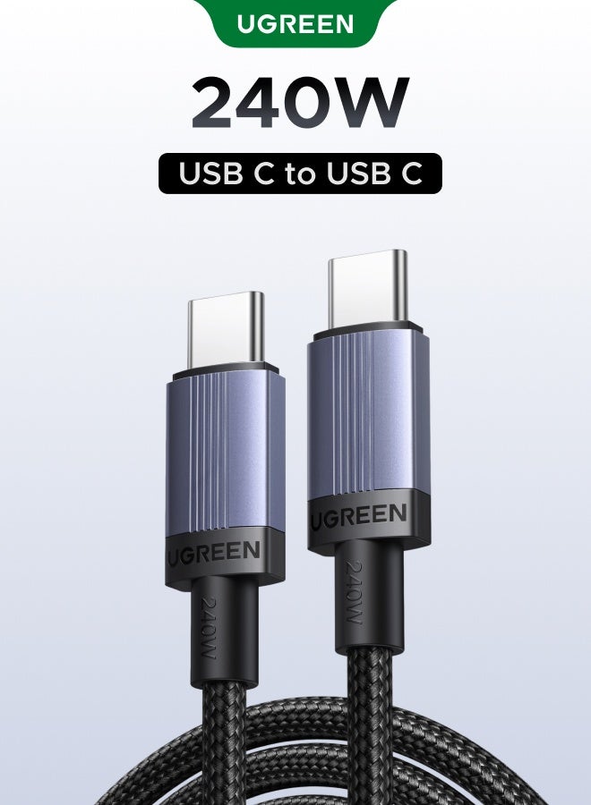 يو جرين كابل شحن سريع USB-C ثنائي بقدرة 240 واط، بطول 2 متر، يدعم نقل البيانات بسرعة 480 ميجابت في الثانية، مزود بشريحة ذكية، متوافق مع Realme GT5 بقدرة 240 واط، وMacBook Pro Max، وiPhone 17 و16 Pro Max، وأجهزة الكمبيوتر المحمولة التي تدعم قدرات 160 واط و140 واط و100 واط. 2 متر 240 واط 2P - Image 1