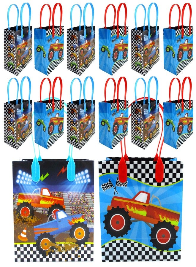 TINYMILLS Monster Truck Themed Party Favor Bags Treat Bags with Handles, Monster Truck Candy bags for Birthday Party Goodie Bags, Party Supply Decoration, Pack of 12 - Image 1