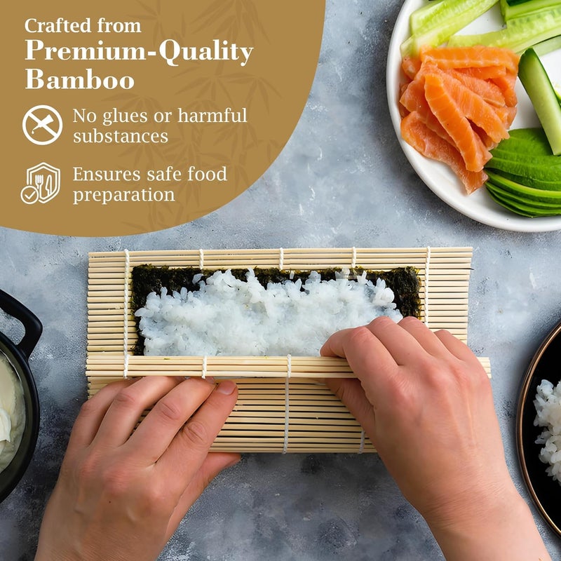 Fusion Select 1 Pk Bamboo Sushi Mat  Sushi Roller Mat for Making Shaping  Molding Sushi Roll  Kimbap  FoodSafe Sushi Making Supplies Tools  Accessories  Made of Natural Bamboo  95x95 - Image 3