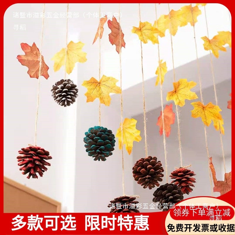 Kindergarten Classroom Layout Aerial Pendant Pine Cone Maple Leaf Creative Handmade Hemp Rope Material Decoration Forest Style